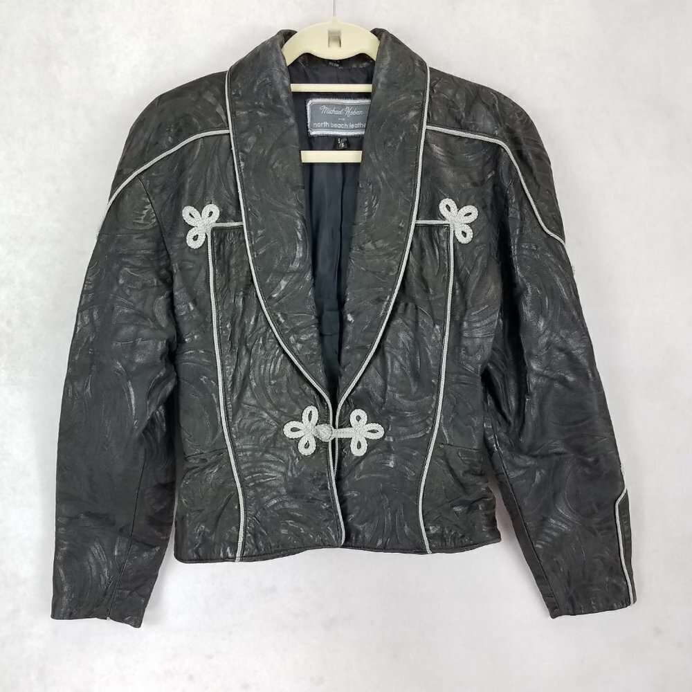 Vintage 80s Michael Hoban For North Beach Size 5/6 Leather Jacket Embroidered